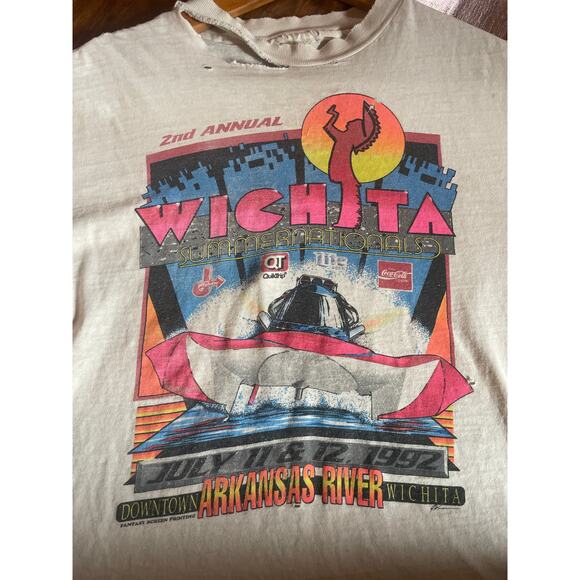 Vintage July 1992 WICHITA Summer Nationals Single Stitch Tee T-Shirt THRASHED - Picture 1 of 5